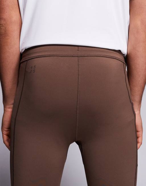 Mallas interiores deportivas marrones de largo medio con bolsillo para teléfono de tejido de secado rápido Icon de 4505, 5 de 5
