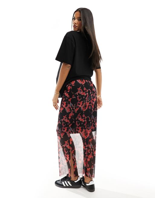 Mamalcious Maternity abstract mesh maxi skirt in red abstract