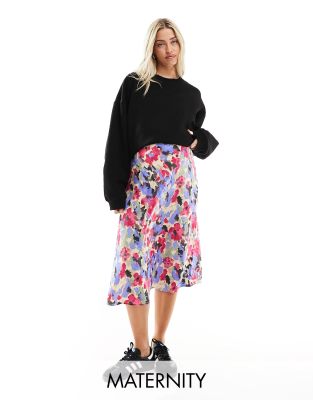 Mamalcious Maternity satin midi skirt in a...