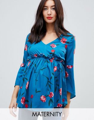 Mamalicious - Aangerimpelde blouse met bloemenprint-Multi