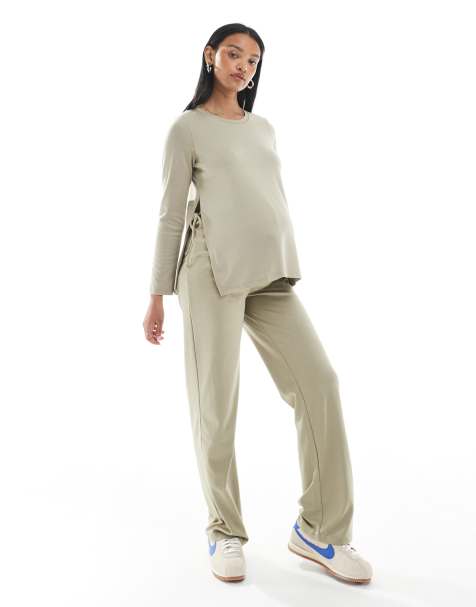 Mamalicious over the bump jersey trouser co-ord in beige