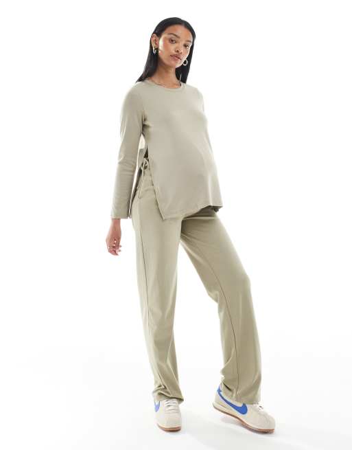 Mamalicious - Broek van jersey die over de buik valt in beige, deel van co-ord set