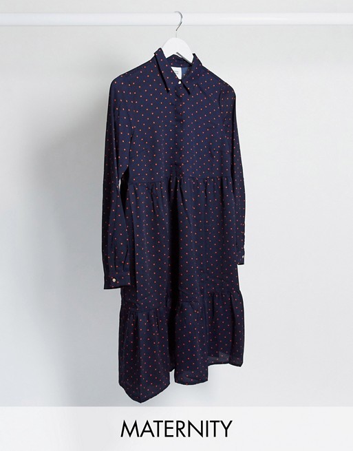 Mamalicious button front smock dress in navy