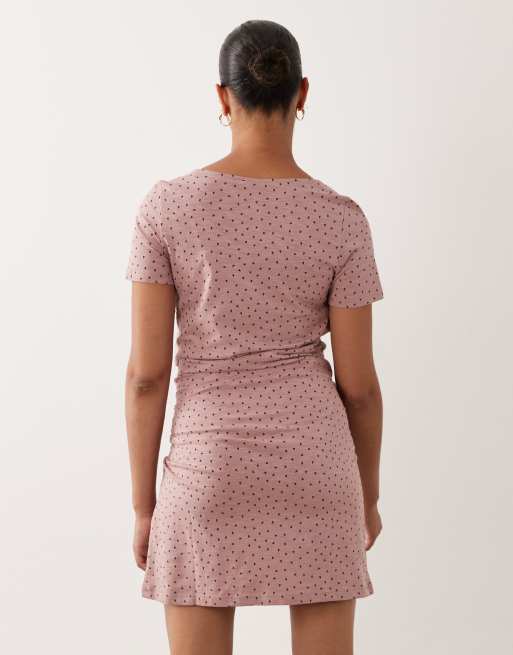 Mamalicious - Camisón premamá con estampado de corazones y función de lactancia en rosa y chocolate, 4 de 4