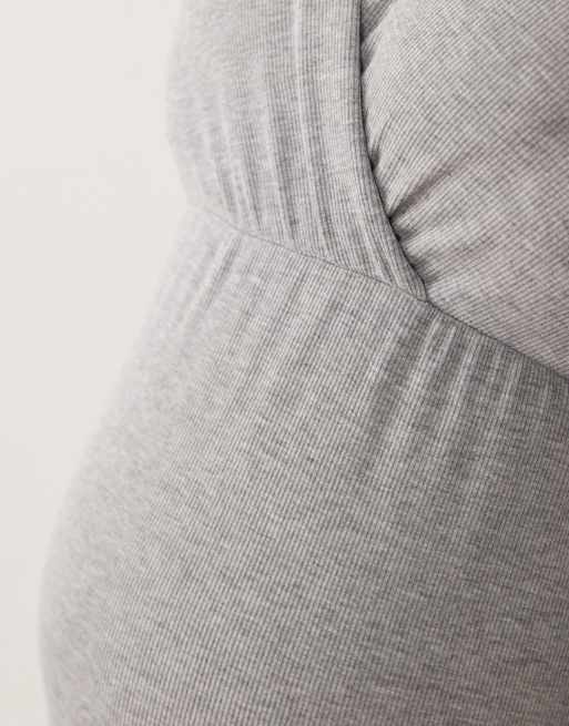 Mamalicious - Camisón premamá cruzado en gris jaspeado claro, 4 de 4