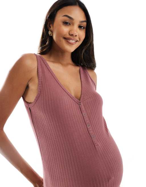 Mamalicious - Chemise de nuit de grossesse sans manches spéciale allaitement - Rose thé, 3 de 4