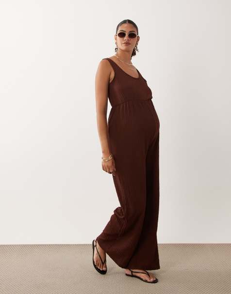 Mamalicious - Combinaison de grossesse nouée à la taille en jersey texturé - Chocolat - view 1