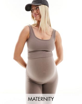 Mamalicious Maternity seamless ribbed cropped top co-ord in taupe - ASOS Price Checker