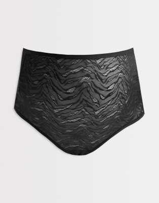 Mamalicious - Culotte de grossesse recouvrant le ventre en tulle transparent à zébrures - Noir 2XL