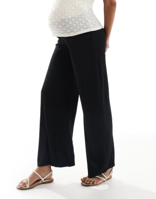 Mamalicious - Elastische Hose in Schwarz mit gesmoktem Unterbauch-Bund und weitem Bein
