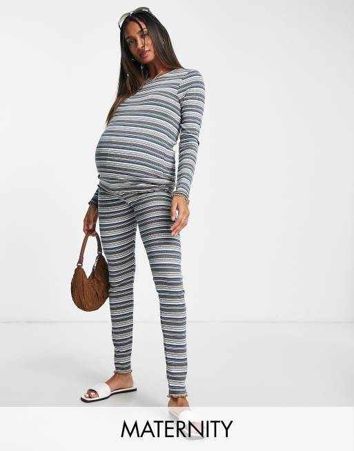 Mamalicious - Gestreepte, geribbelde legging in blauw