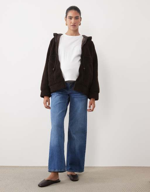 Mamalicious giacca maternity 3-in-1 teddy con parte frontale rimovibile marrone cioccolato, 3 di 4