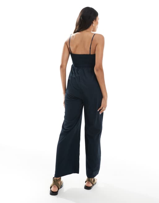 Mamalicious – Granatowy kombinezon na ramiączkach z szerokimi nogawkami, 2 z 4
