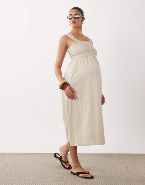Mamalicious Grossesse - Robe mi-longue à buste froncé - Taupe - view 1