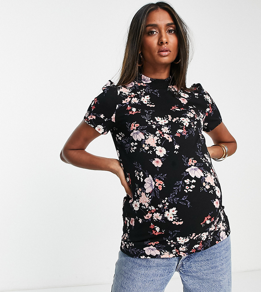 Mamalicious high neck top in floral-Multi