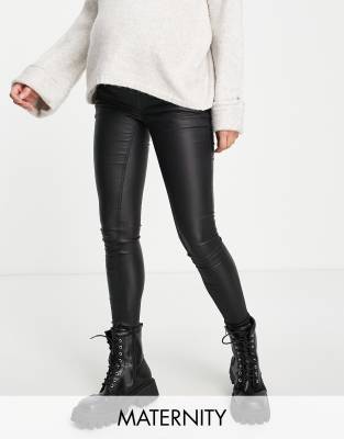 Mamalicious Maternity coated skinny jeans in black - ASOS Price Checker