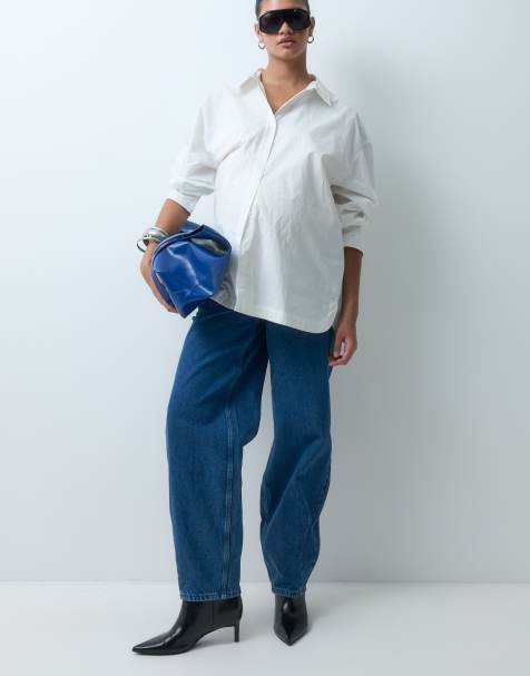 MAMALICIOUS jeans premaman sotto il pancione a gamba bombata in denim blu medio - view 1