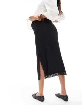 Mama.licious Mamalicious Jersey Maxi Skirt With Side Split And Lace Trim