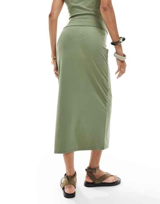 Mamalicious jersey midi skirt co-ord with size split detail in lichen green, 2 of 5