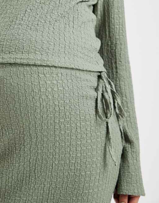 Mamalicious - Jupe de grossesse d'ensemble mi-longue en jersey texturé avec liens noués à la taille - Vert kaki, 4 de 5