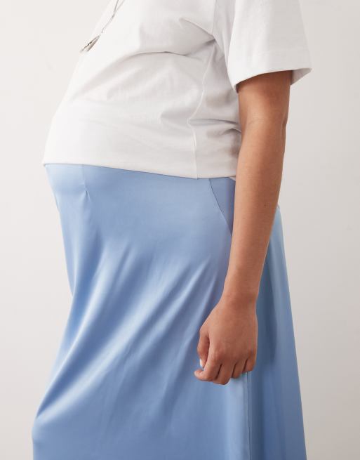 Mamalicious - Jupe mi-longue de grossesse en satin recouvrant le ventre - Bleu brunnera, 3 de 5
