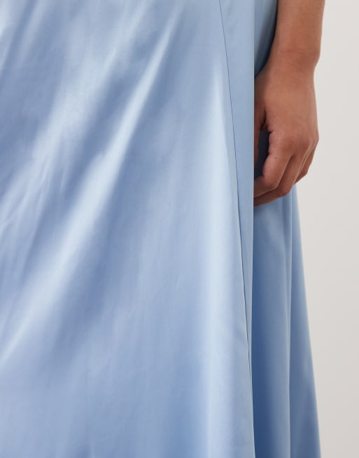 Mamalicious - Jupe mi-longue de grossesse en satin recouvrant le ventre - Bleu brunnera, 4 de 5