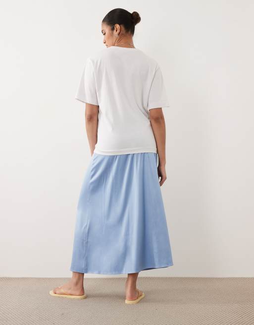 Mamalicious - Jupe mi-longue de grossesse en satin recouvrant le ventre - Bleu brunnera, 5 de 5