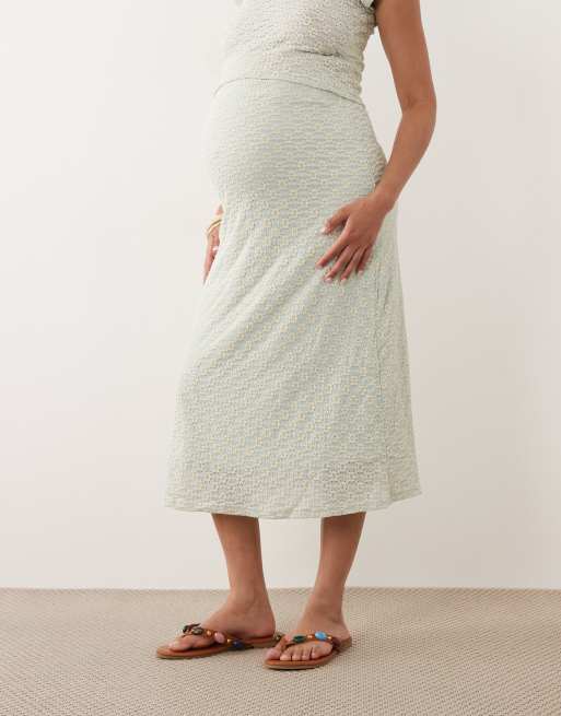 Mamalicious - Jupe mi-longue d'ensemble de grossesse en jersey avec dentelle à pâquerettes - Vert pâle, 2 de 5
