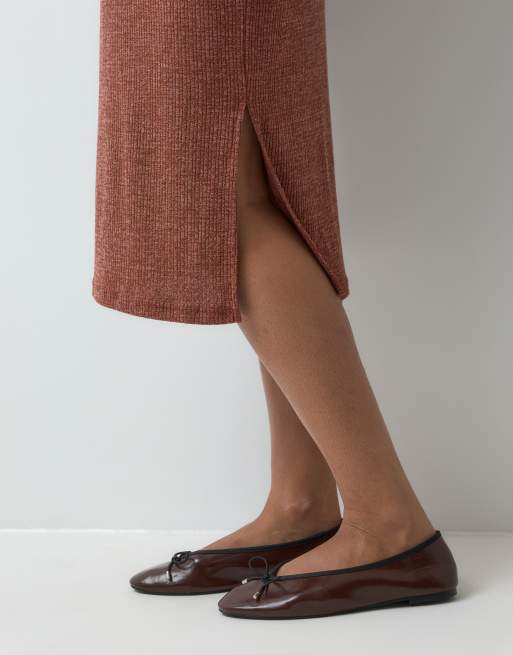Mamalicious jupe midi de grossesse en jersey taille haute coordonnée en brun henné chiné, 5 de 5