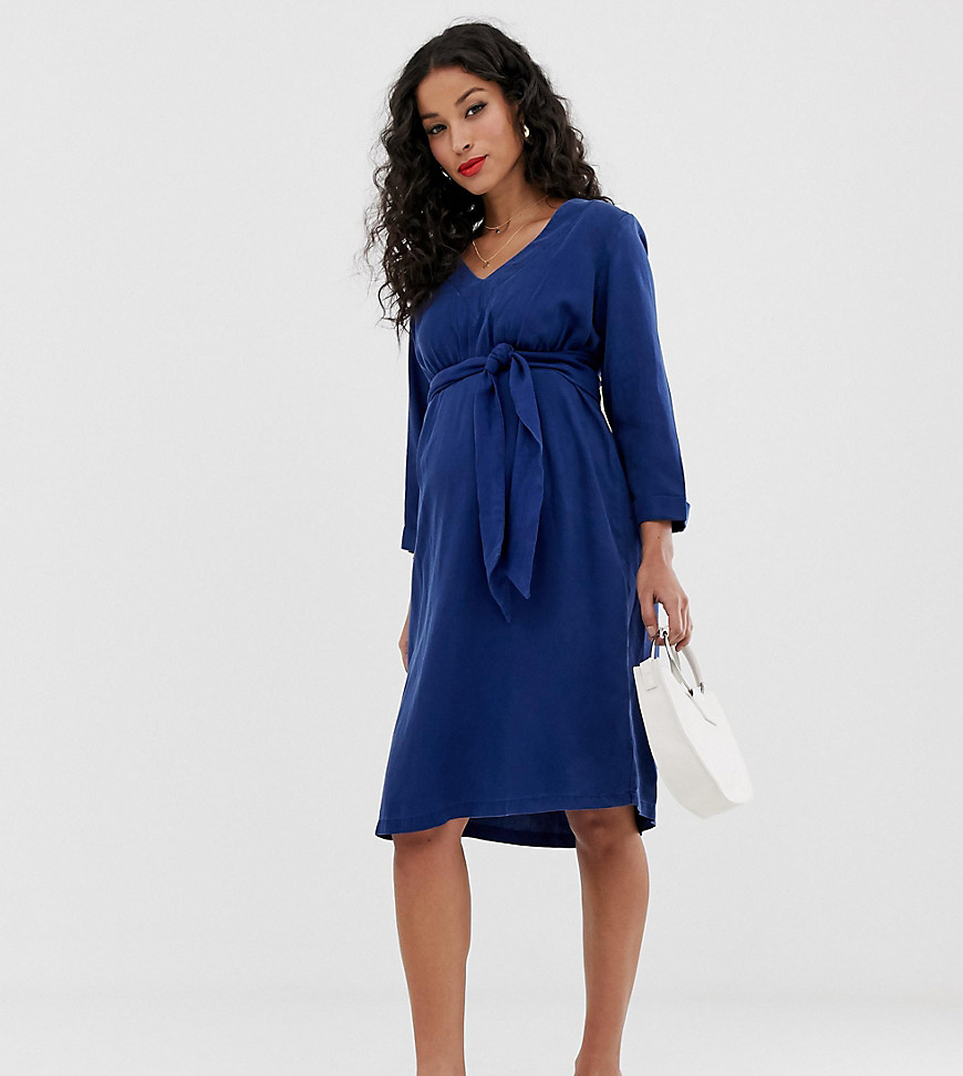 Mamalicious kjole ventetøj med taljeknude-Blå