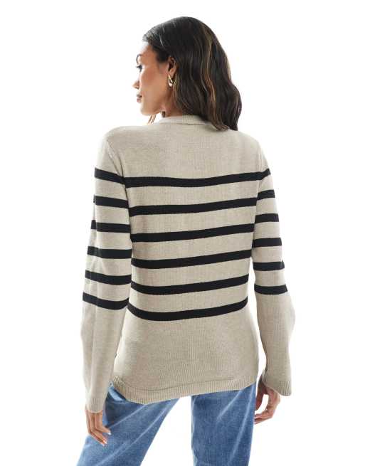 Mamalicious knitted jumper with button side nursing function in beige and black stripe, 4 of 4