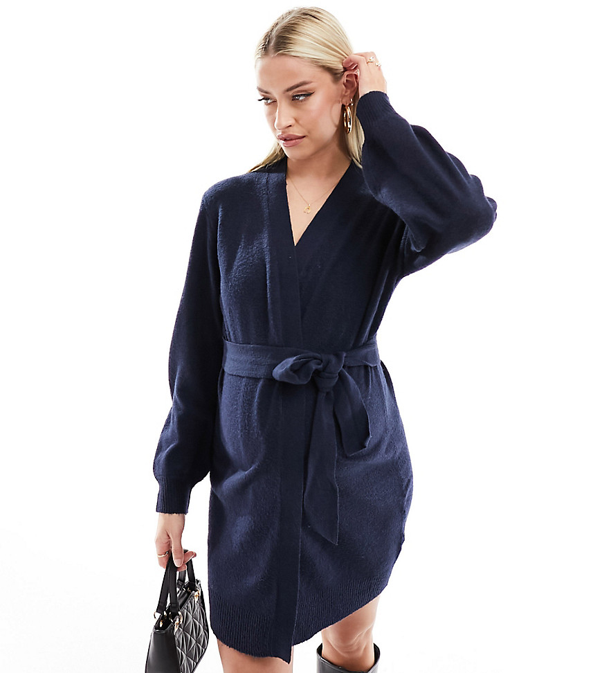 Mamalicious knitted wrap mini dress in navy blue