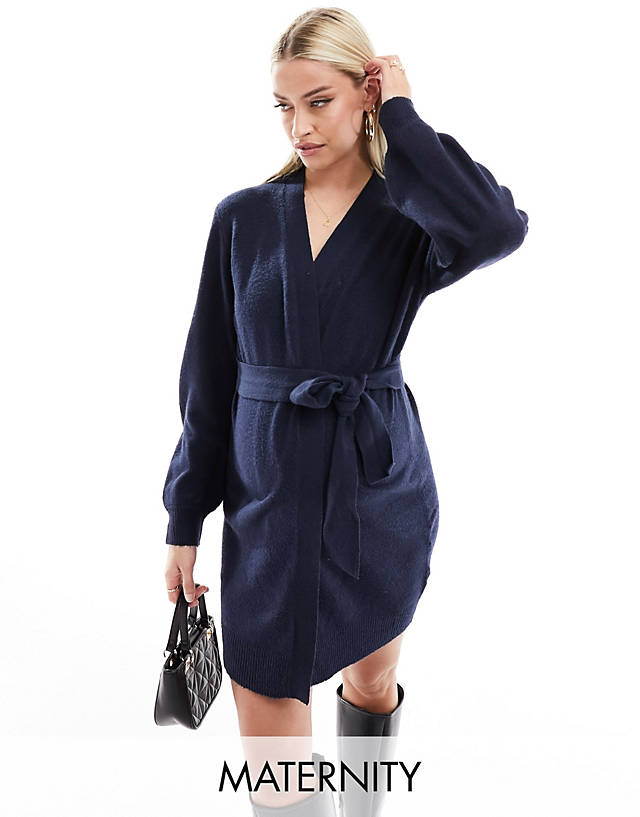 Mama.licious - Mamalicious knitted wrap mini dress in navy blue