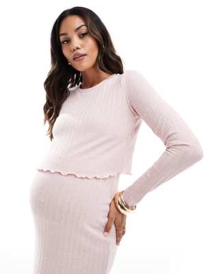 Mama.licious Mamalicious long sleeved ribbed cropped top co-ord in soft pink