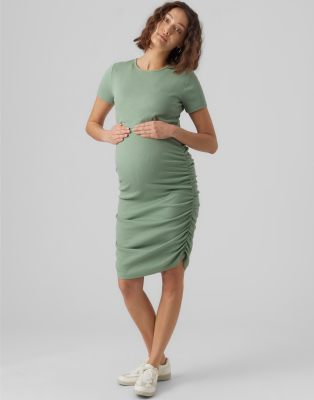 Mamalicious - Lot de 2 robes mi-longues de grossesse et d'allaitement froncées à manches courtes - Vert sauge XS