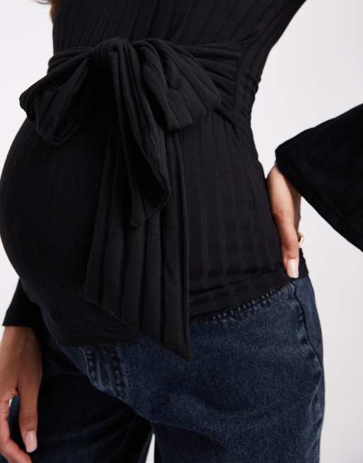 Mamalicious Mamalicious - Sort jerseytop i ribstrik med bindefront - Del af sæt, 3 af 4