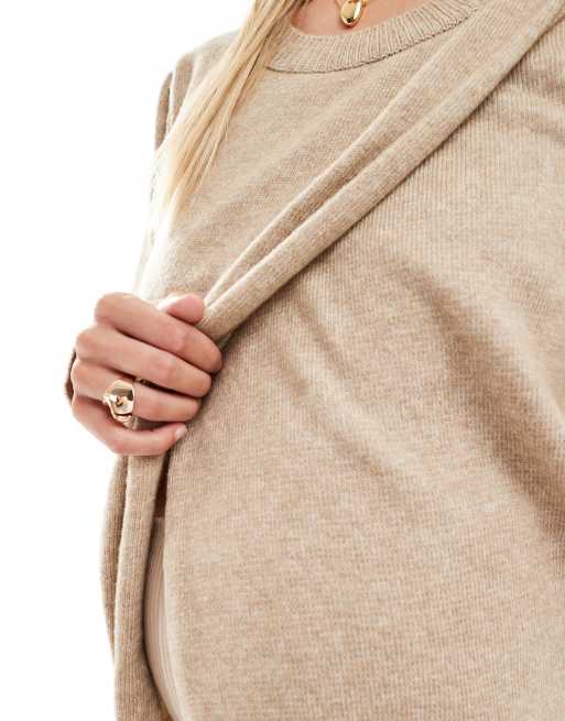 Mamalicious – Mammakläder – Beige tröja med amningsfunktion och slits framtill, 2 av 4