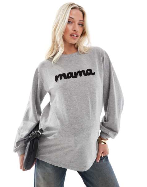 Mamalicious – Mammakläder – Gråmelerad sweatshirt med amningsfunktion och "Mama"-applikation - view 1