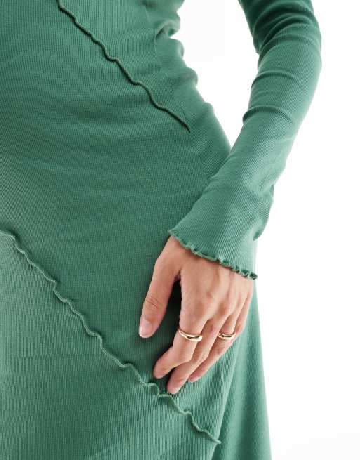 Mamalicious – Mammakläder – Mörkgrön maxiklänning i jersey med långa ärmar, 2 av 4
