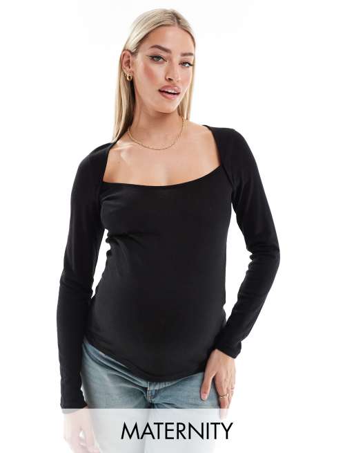 Mamalicious – Mammakläder – Svart långärmad t-shirt med fyrkantig halsringning