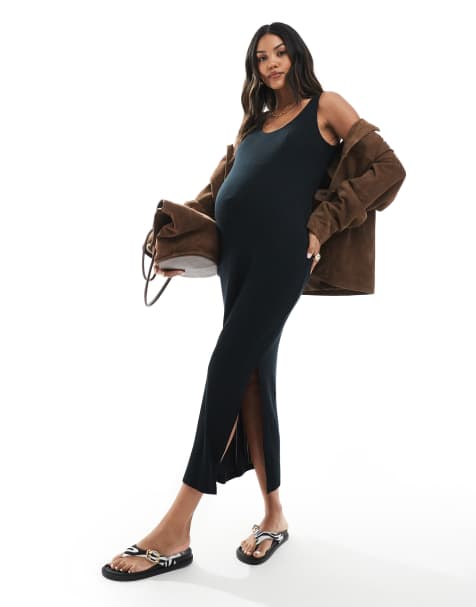 Mamalicious – Mammakläder – Svart, ribbad maxi-slipklänning i jersey - view 1
