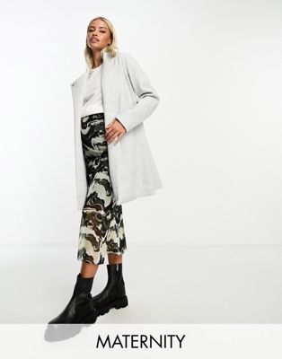 Mamalicious Maternity wrap front coat in grey  - ASOS Price Checker