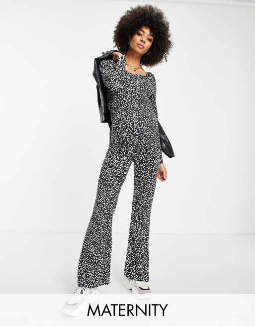 Mamalicious Maternité - Pantalon d'ensemble évasé en jersey à pois - Noir 