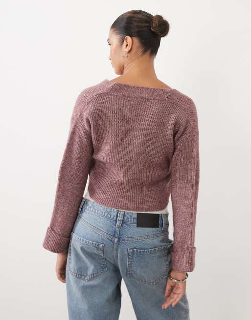 Mamalicious Maternity 2 function cropped jumper with scrunch detail in burgundy melange, 2 of 4