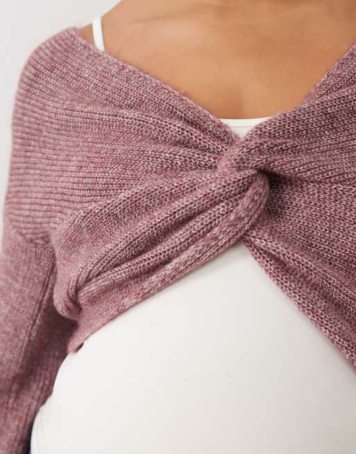 Mamalicious Maternity 2 function cropped jumper with scrunch detail in burgundy melange, 3 of 4