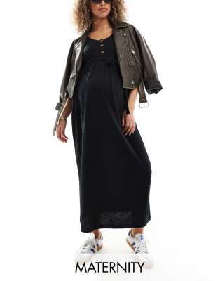 Mama.licious Mamalicious Maternity 2 function nursing button through maxi sundress in black