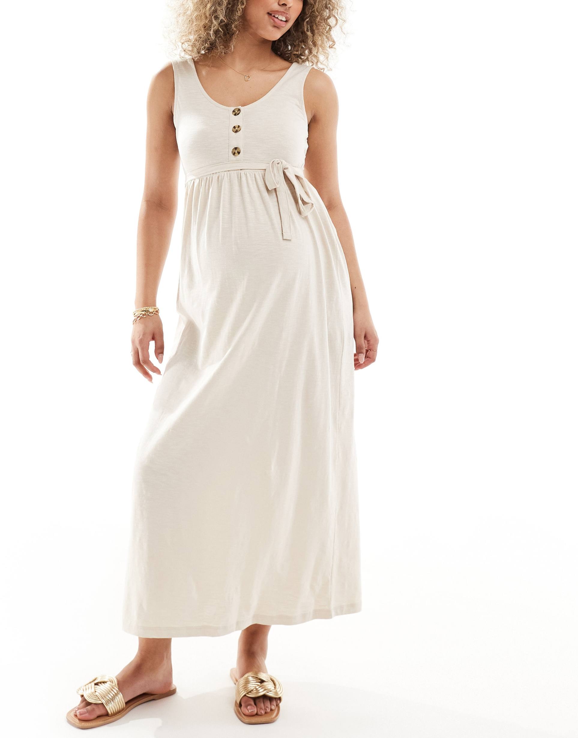 mamalicious maternity 2 function nursing button through maxi sundress in cream