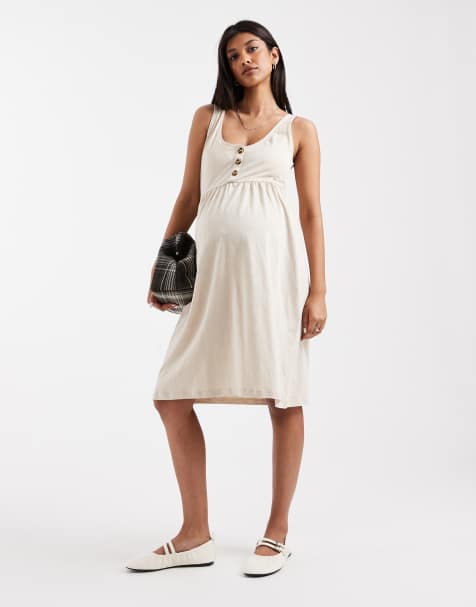 Mamalicious Maternity 2 function nursing button through mini sundress in cream