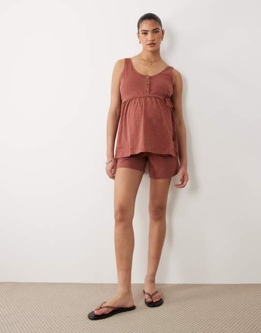 Mamalicious Maternity 2 function nursing button through top co-ord in burgundy, 2 of 4
