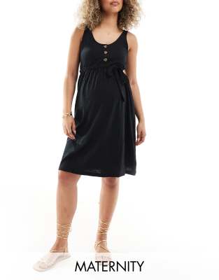 Mama.licious Mamalicious Maternity 2 Function Nursing Button Up Mini Sundress In Black